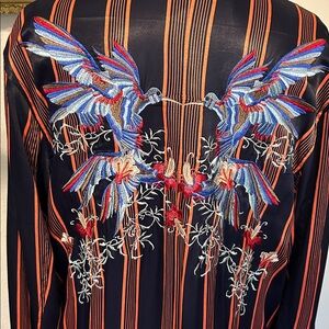 Free People Striped Embroidered Satin Duster Coat or Robe